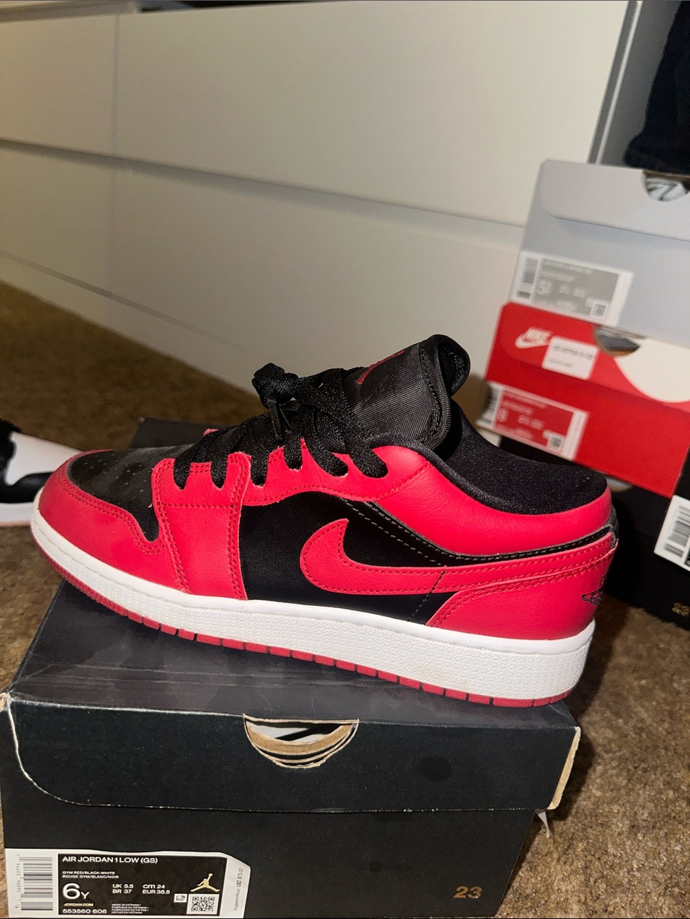 Nike Air Jordan 1 Low (GS) - Gym Red/Black/White - Youth 6Y